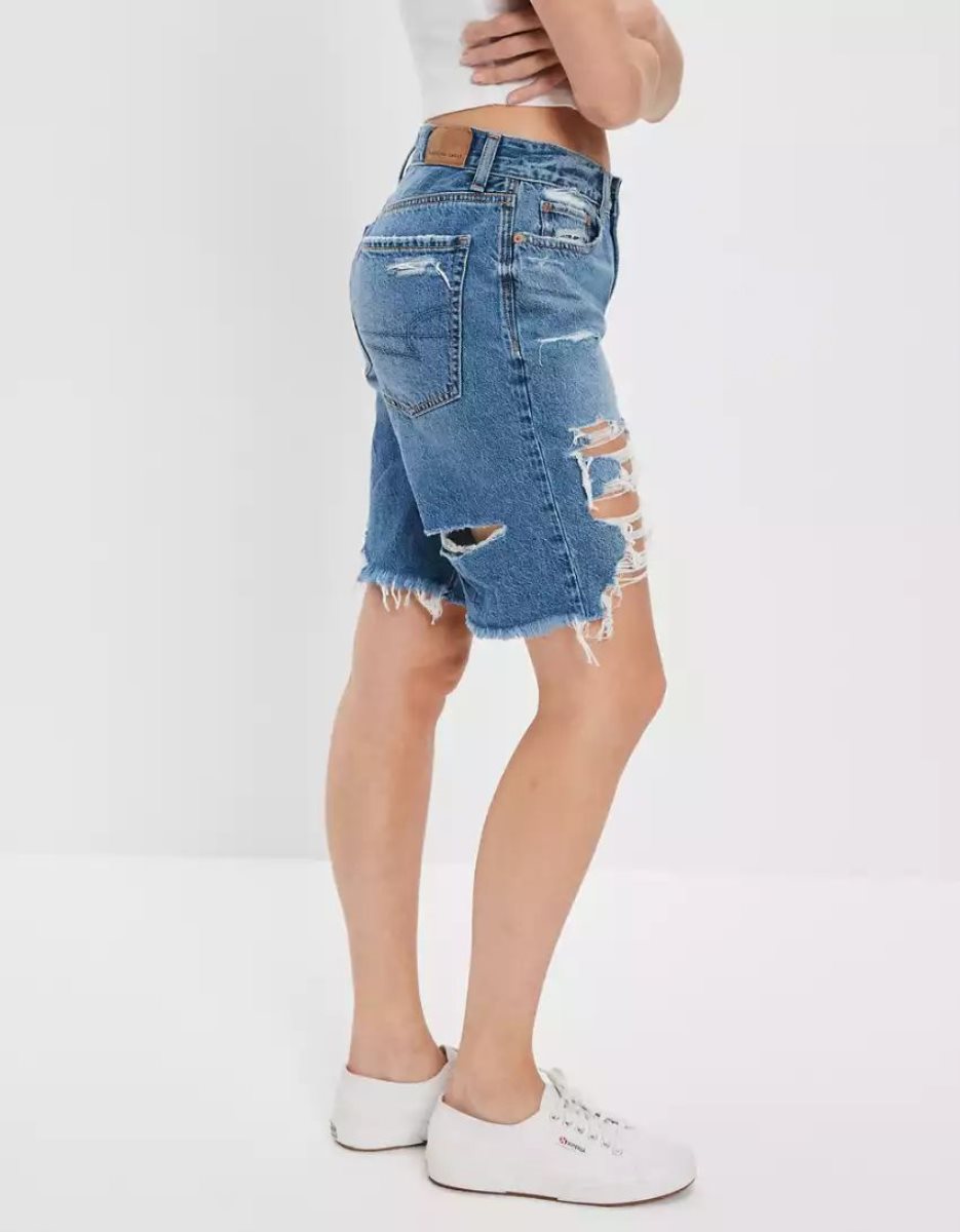 Shorts American Eagle AE Dreamy Drape Denim Low-Rise Baggy Bermuda Indigo Foncé Femme | UMX-71942127